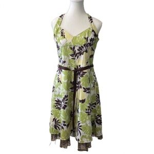 City Triangles Green Brown Floral Tulle Dress